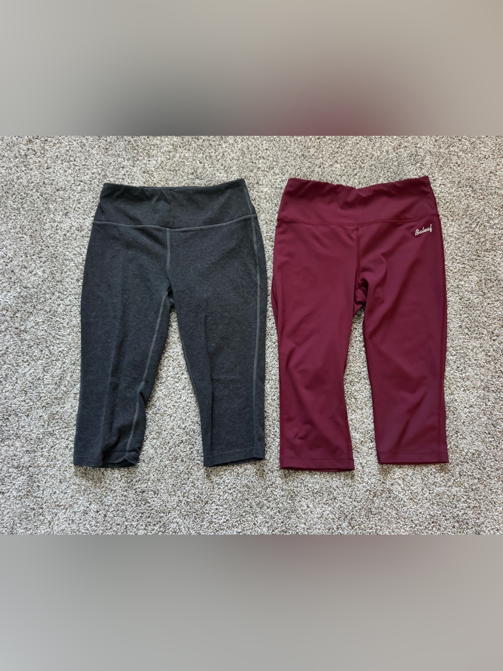 Baleaf Burgundy and Charcoal 16” Capri Leggings Set